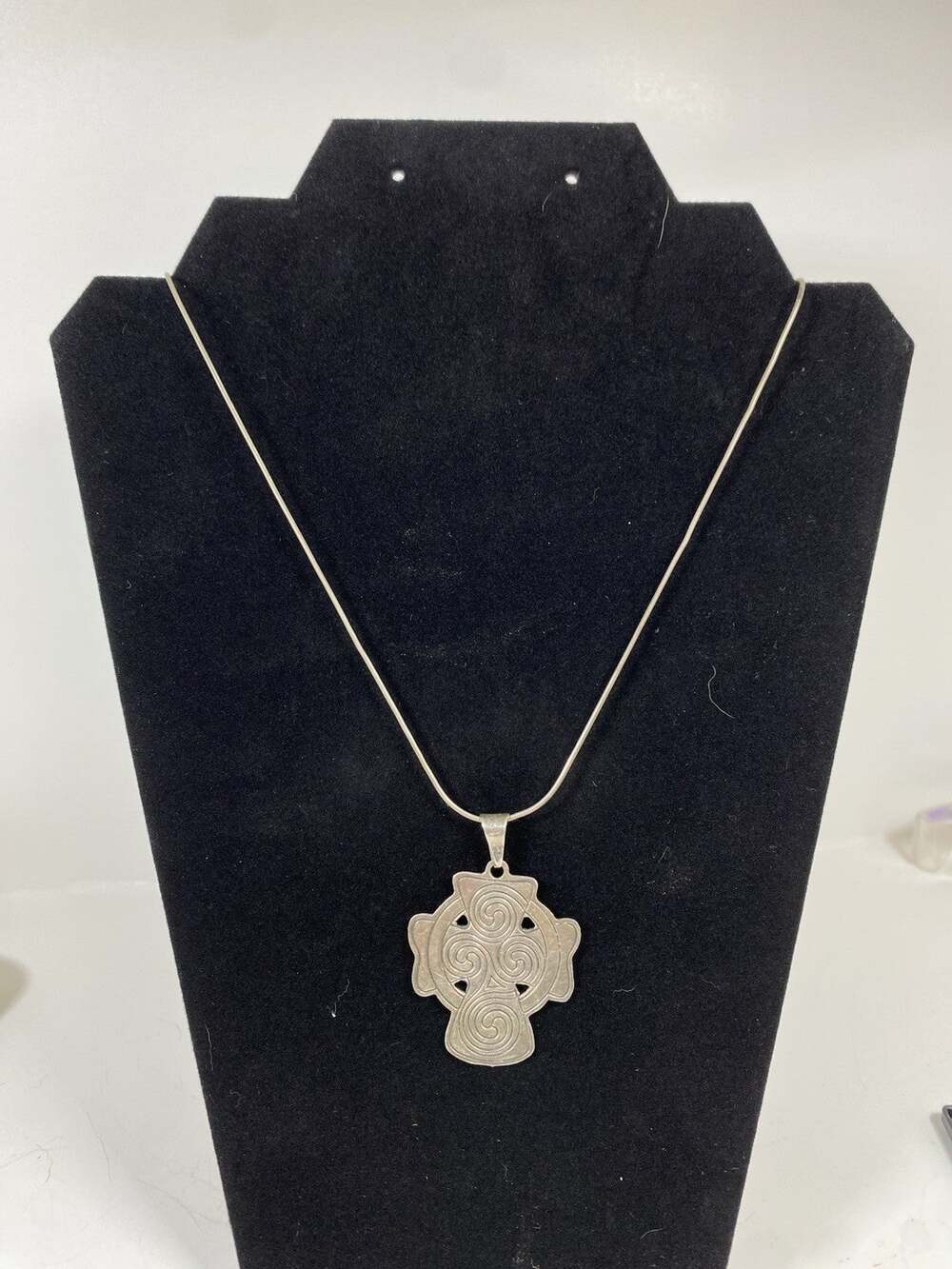 Silver Celtic Cross Pendant Necklace Spiral Triskele Snake Chain Unisex Irish